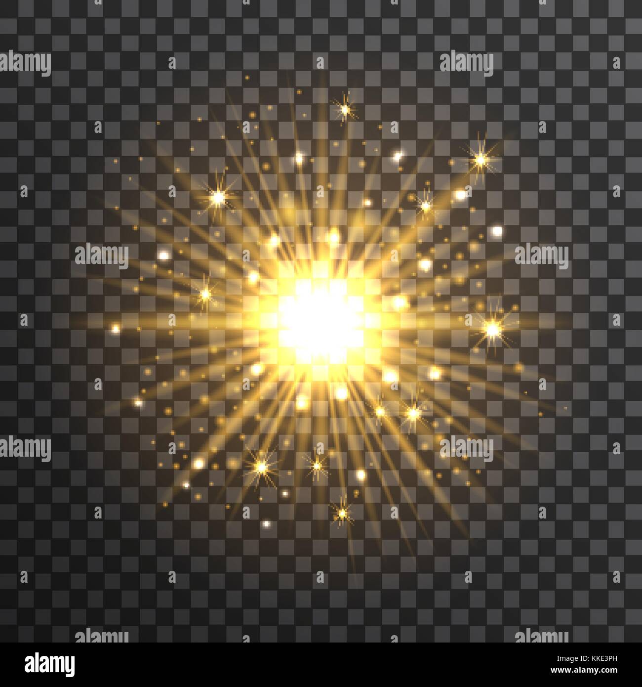 Oro bokeh sunburst su sfondo trasparente Illustrazione Vettoriale