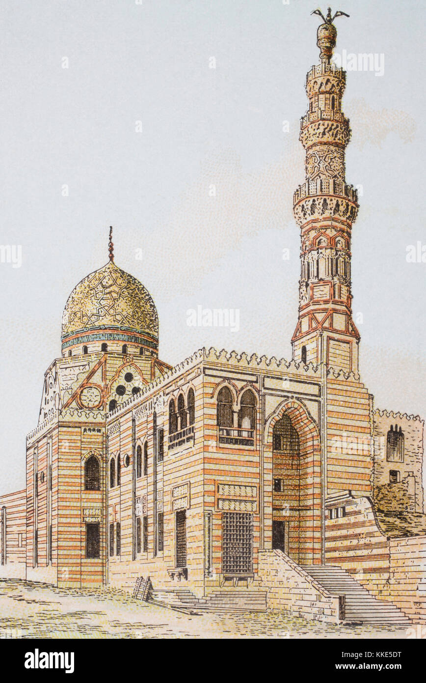 Il complesso funerario del sultano al-Ashraf Qaytbay, Cairo, Egitto. Da Enciclopedia Ilustrada Segui, pubblicato 1908. Foto Stock