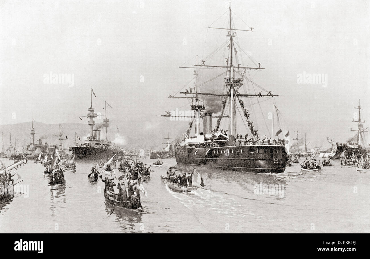 La visita della flotta russa a Tolone, Francia nel 1893 per rafforzare il franco-russo alleanza. Da hutchinson nella storia delle nazioni, pubblicato 1915. Foto Stock