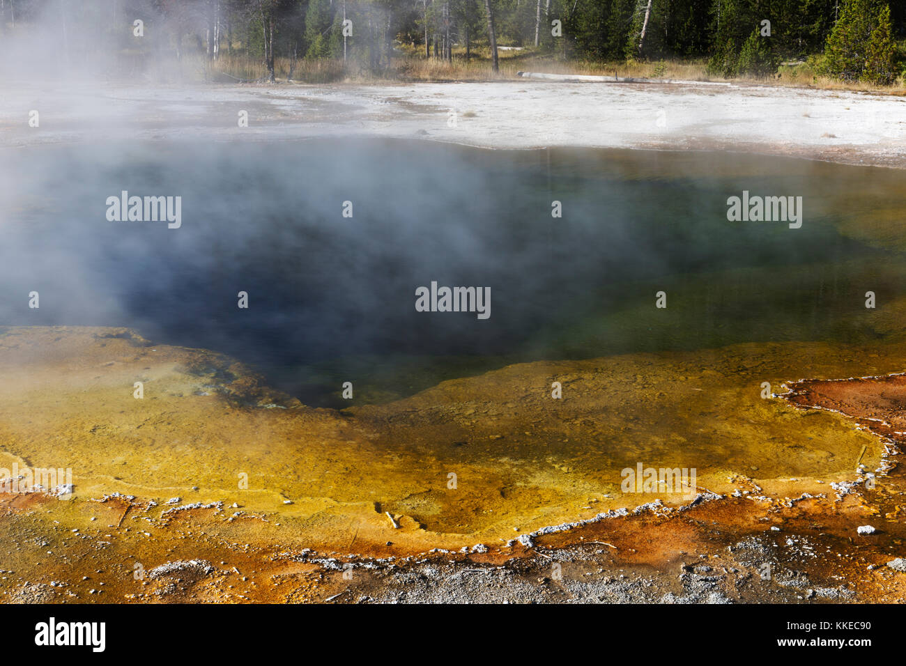 Piscina smeraldo caratteristica termica in sabbia nera Geyser Basin, il parco nazionale di Yellowstone Foto Stock