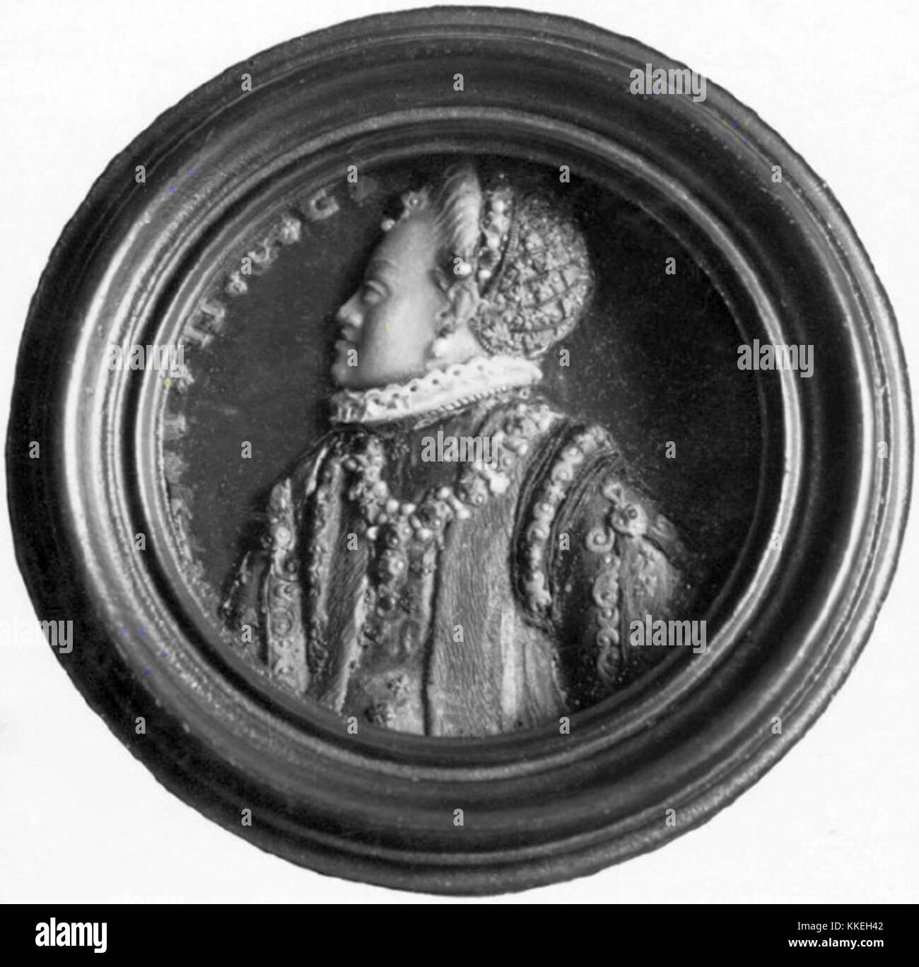 Questa miniatura in cera rappresenta Anna Habsburg, una figura di spicco nella storia europea della dinastia degli Asburgo. Le miniature di cera furono spesso create nel XVIII e XIX secolo come mezzo per preservare le somiglianze di individui notevoli. Foto Stock