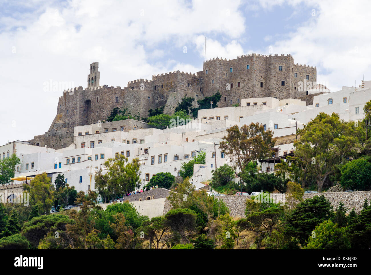 Il castello come il Monastero di San Giovanni il Teologo, Chora, Patmos Isola, Dodecaneso, Grecia Foto Stock