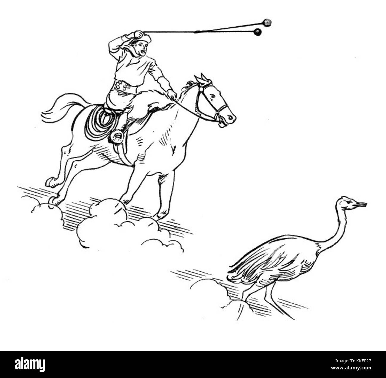 Un bola, spesso associato alla cultura sudamericana, è un tipo di arma da lancio costituito da due o più pesi collegati da una corda o da una corda. È usato per intrappolare le gambe degli animali o degli esseri umani. Il PSF si riferisce ai suoi moderni adattamenti per lo sport o il tempo libero. Foto Stock