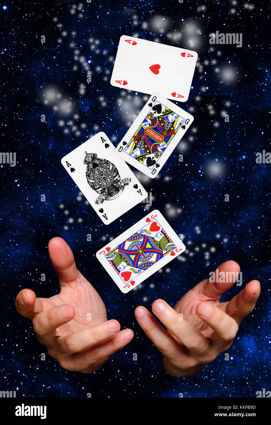 Le mani di un mago e giocare a carte Foto Stock