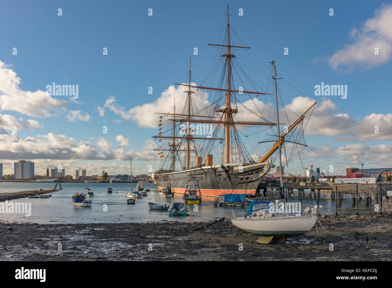 HMS Warrior 1860, prima di ferro rivestito nave da guerra, progettato da Issac Watt e Tomas Lloyd, , Portsmouth, Hampshire, Inghilterra, UK, Regno Unito, novembre 2017 Foto Stock