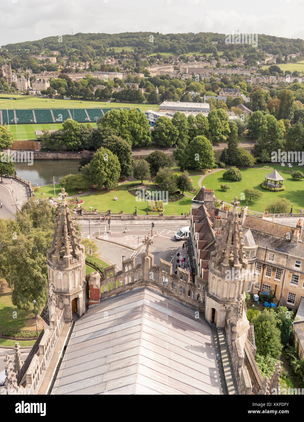 Vista dal tetto dell Abbazia di Bath's Tower. Foto Stock