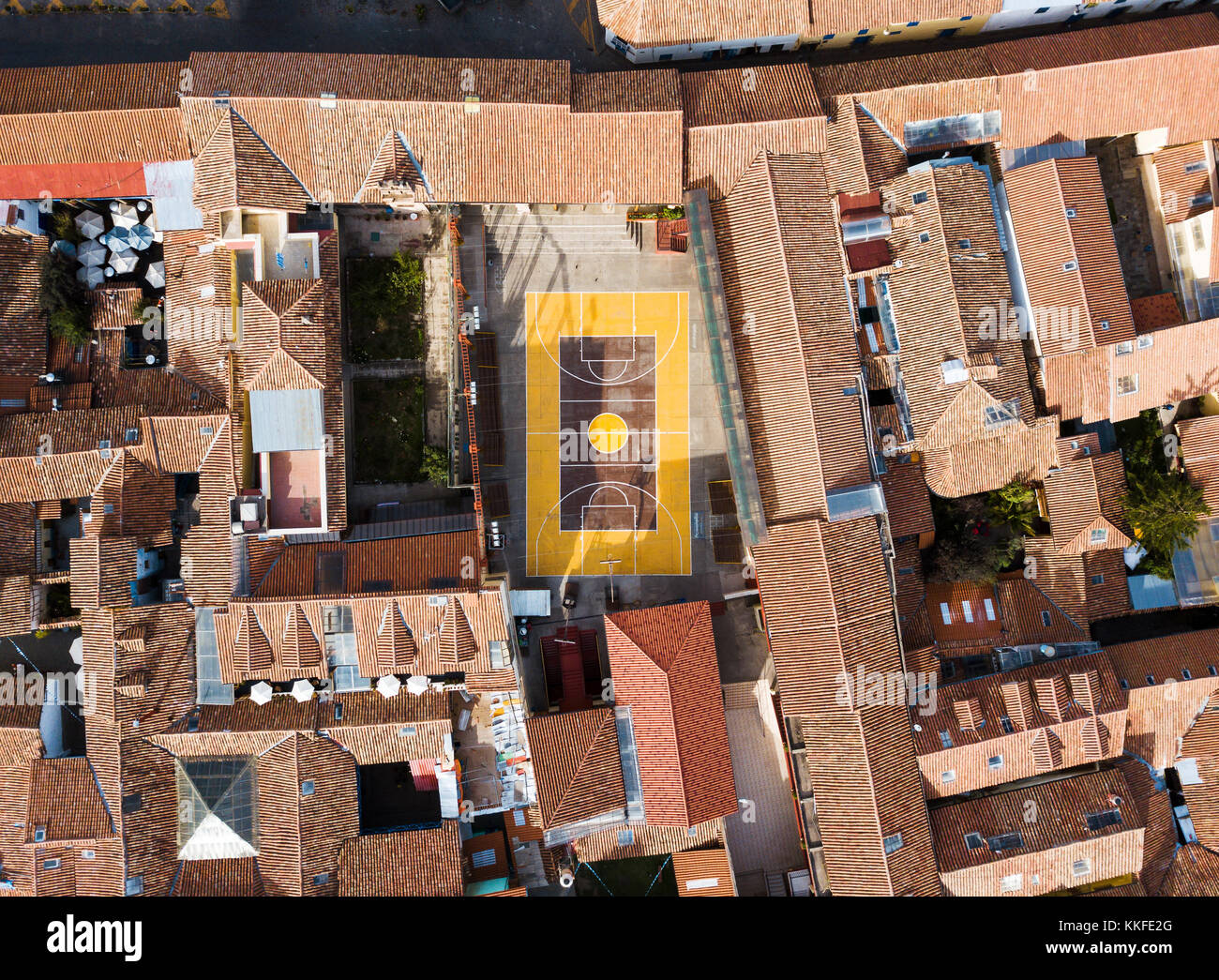 I tetti della città di Cusco in Perù vista aerea Foto Stock