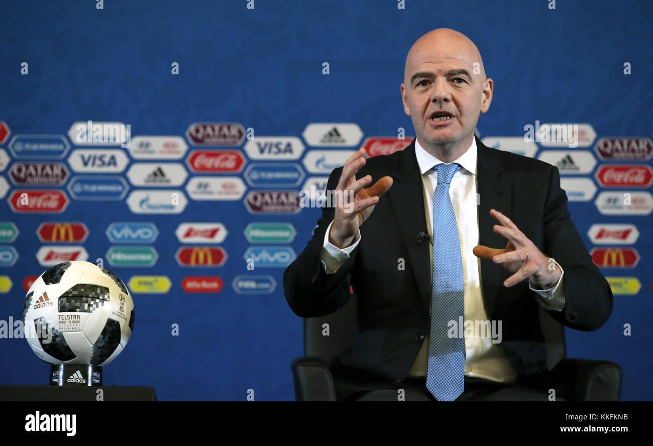 Presidente della FIFA Gianni Infantino durante una conferenza stampa in vista del 2018 FIFA World Cup disegnare al Cremlino di Mosca. Premere associazione immagine fotografica data: venerdì 1 dicembre 2017. Vedere PA storia Mondiali di Calcio. Foto di credito dovrebbe leggere: Nick Potts/filo PA. Restrizione: solo uso editoriale. Nessuna trasmissione di suoni o immagini in movimento. Non utilizzare con qualsiasi unofficial i logo di terze parti. Nessuna modifica o regolazione di fotografie. Foto Stock