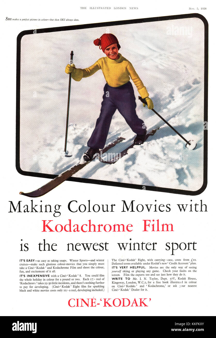 1938 La rivista britannica Cine annuncio Kodak Foto Stock