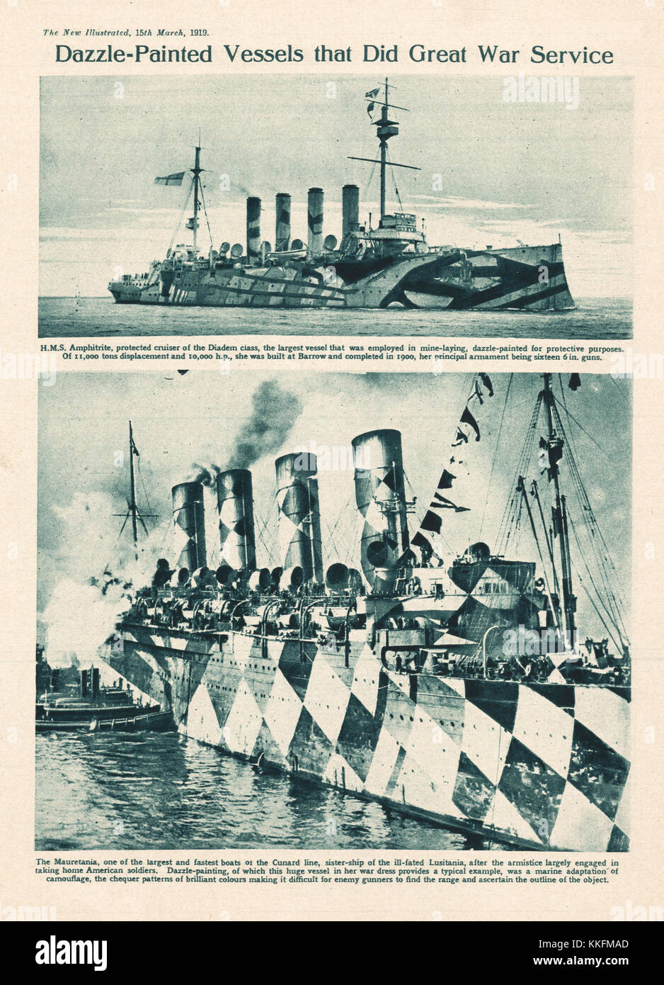 1919 Nuovo illustrato il liner Mauritania in Dazzle Camoflage Foto Stock