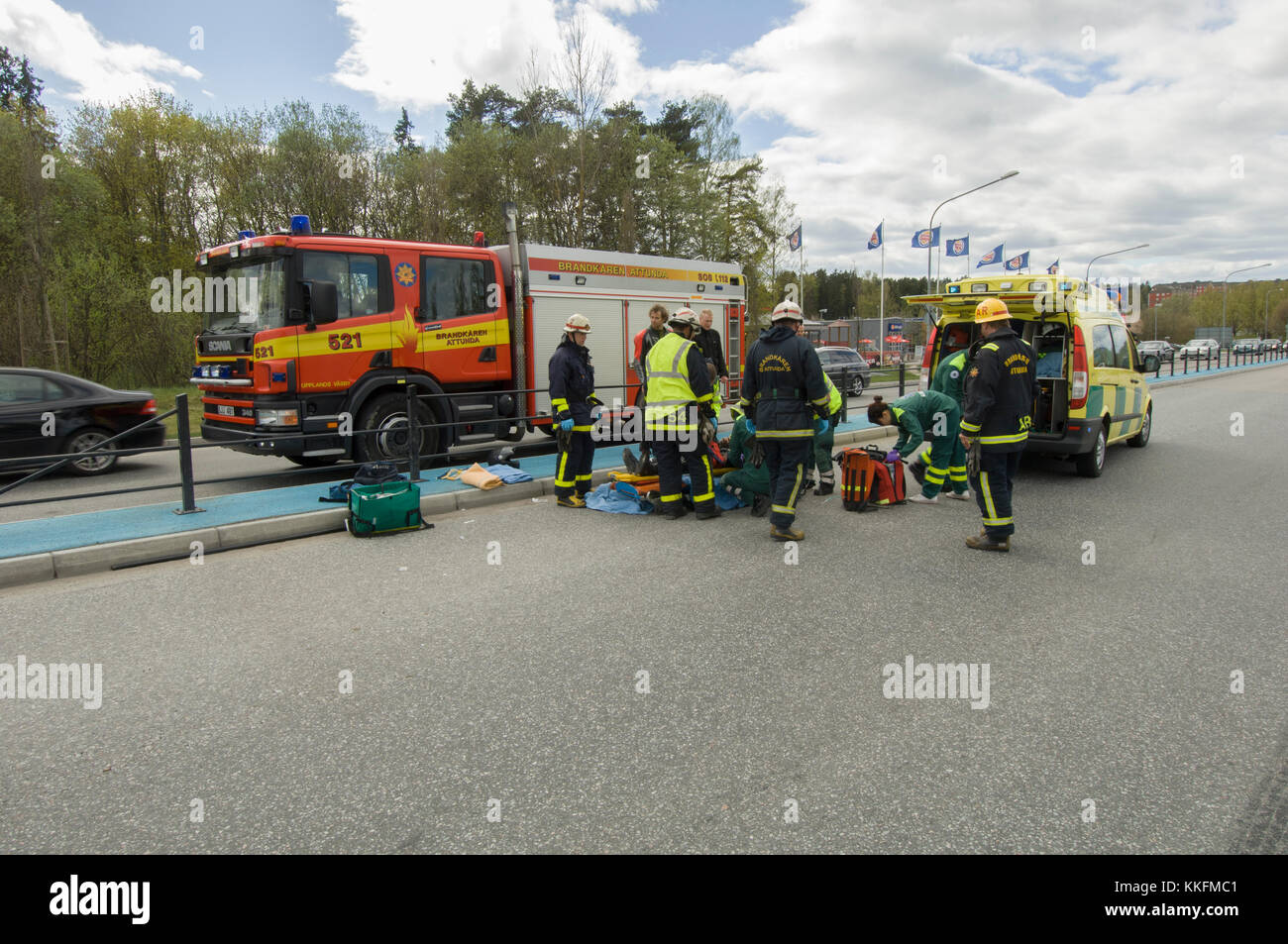 Motorcykelolycka, Upplands Väsby, Sverige. Foto Stock