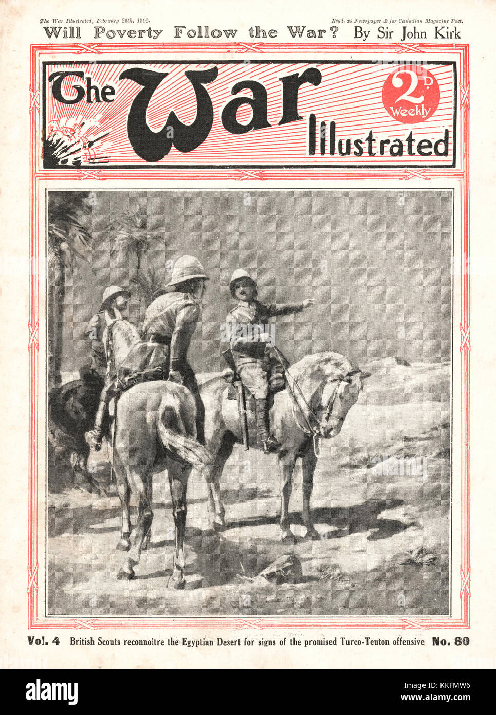 1916 Guerra illustrato esercito britannico Scout nel deserto egiziano Foto Stock