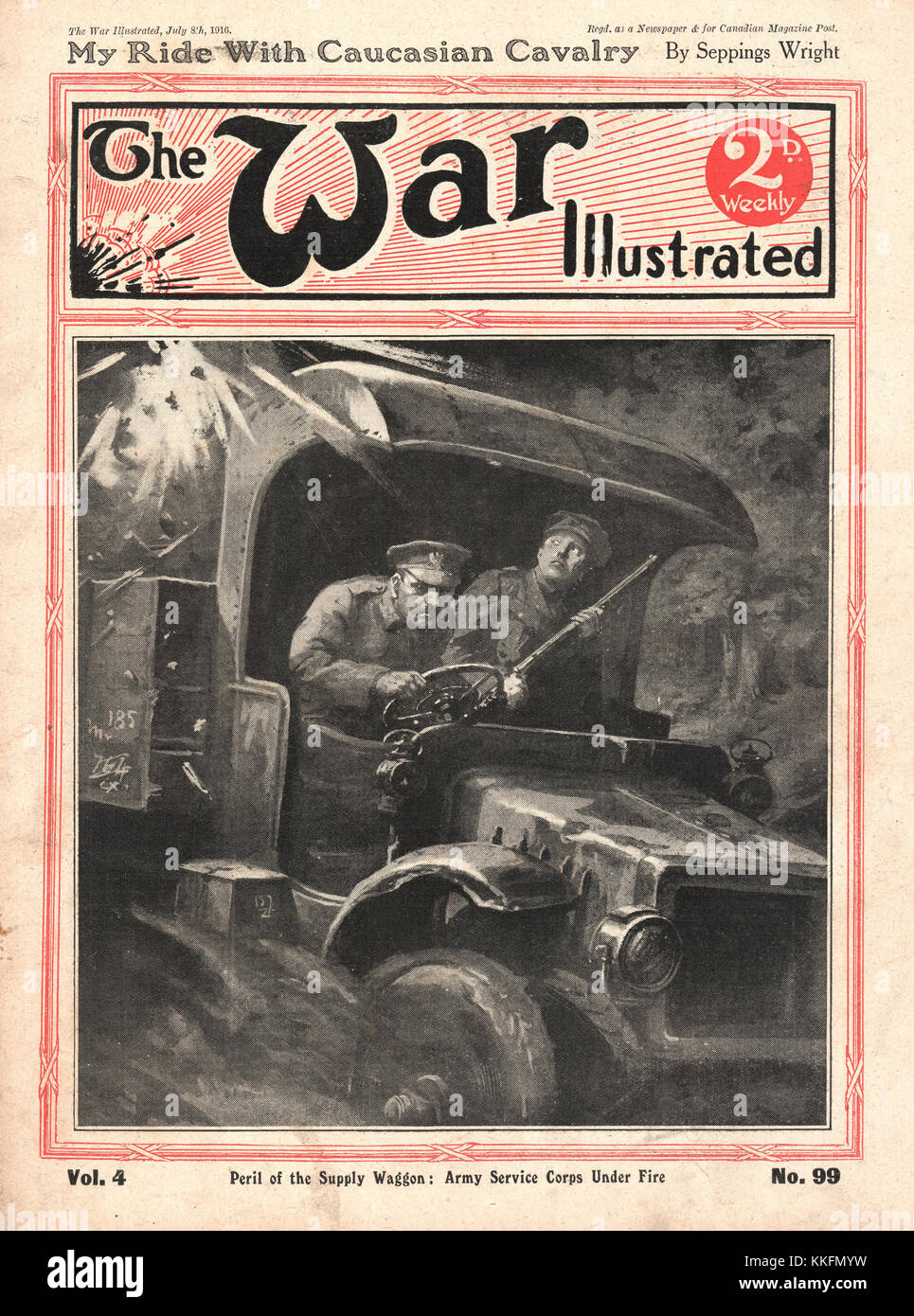 1916 illustrata di guerra britannici carrello di alimentazione sotto il fuoco Foto Stock