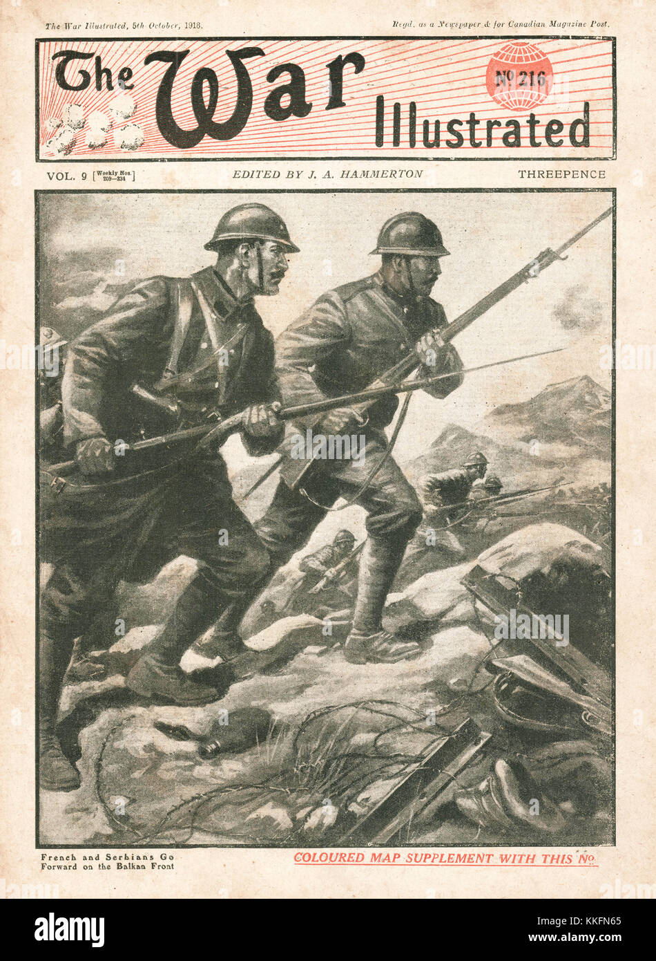 1918 Guerra illustrato fanteria francese in azione sul fronte occidentale Foto Stock