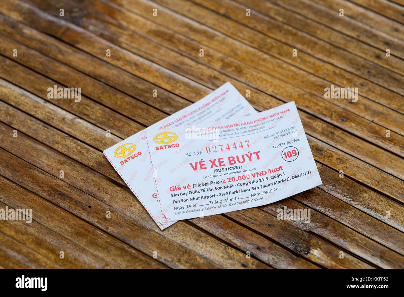 A Saigon, Vietnam - marzo 15 2017: local bus ticket Foto Stock