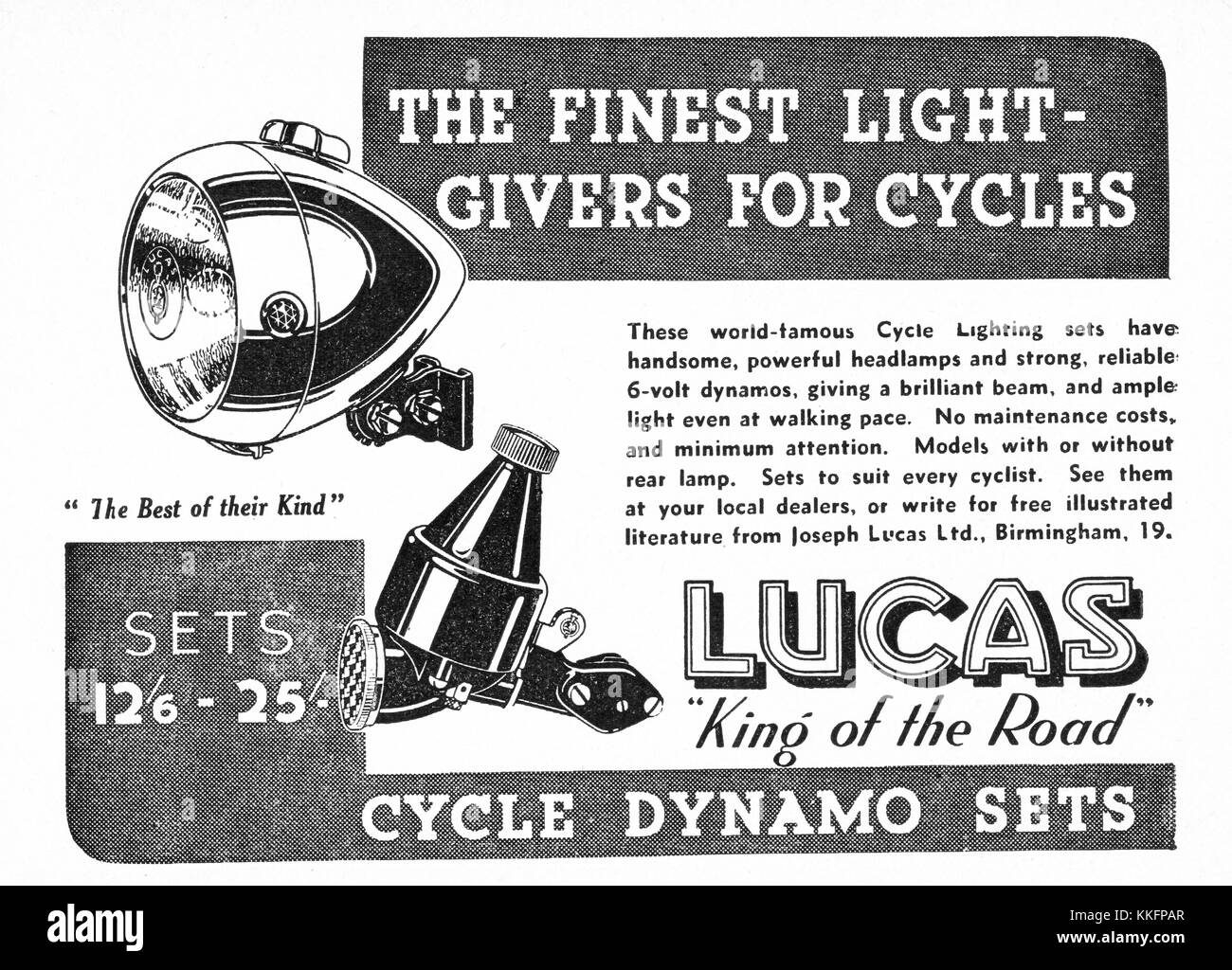 1939 La rivista britannica Lucas dinamo ciclo di inserzione Foto Stock