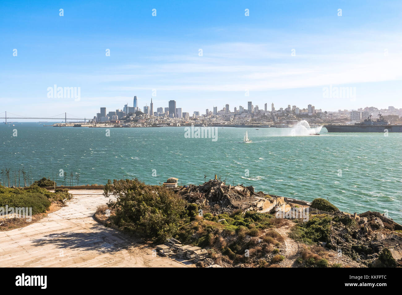 Vista sulla città di San Francisco da Isola di Alcatraz Foto Stock