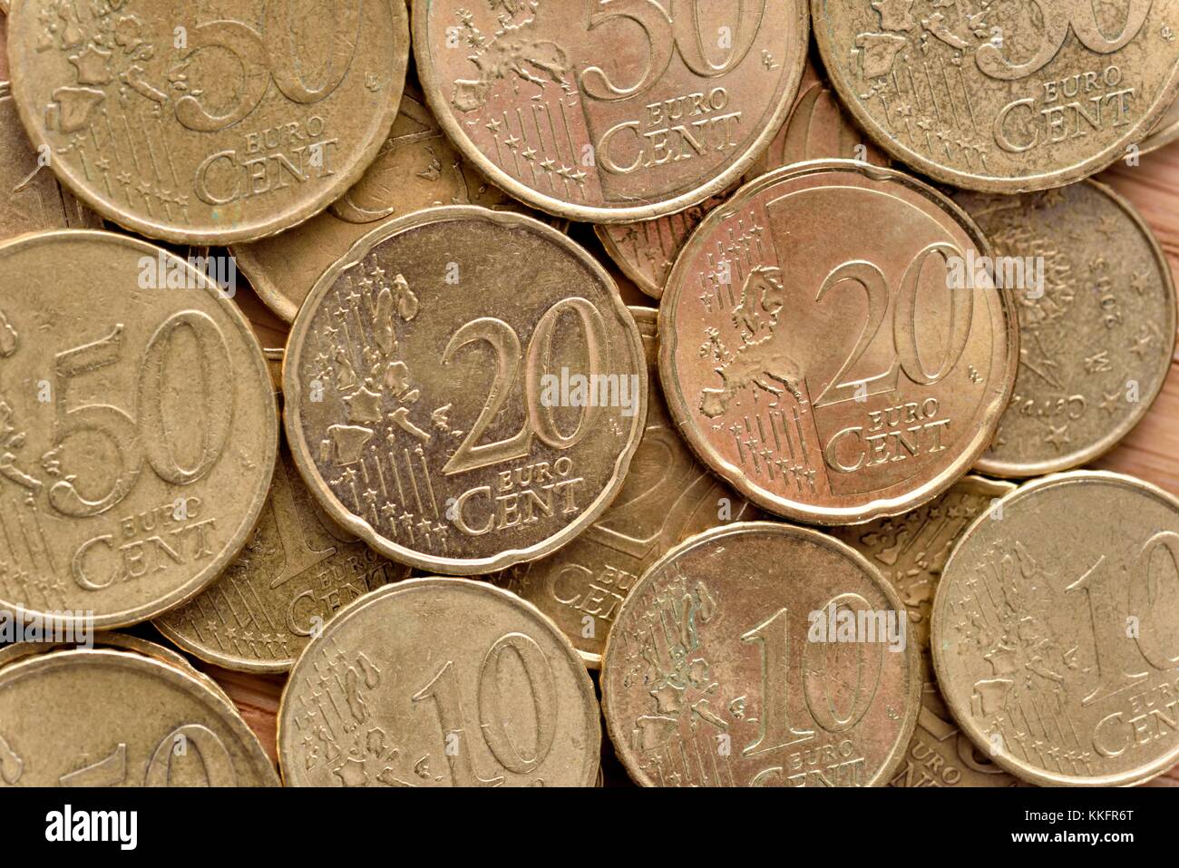 Monete metalliche in euro centesimi Foto Stock