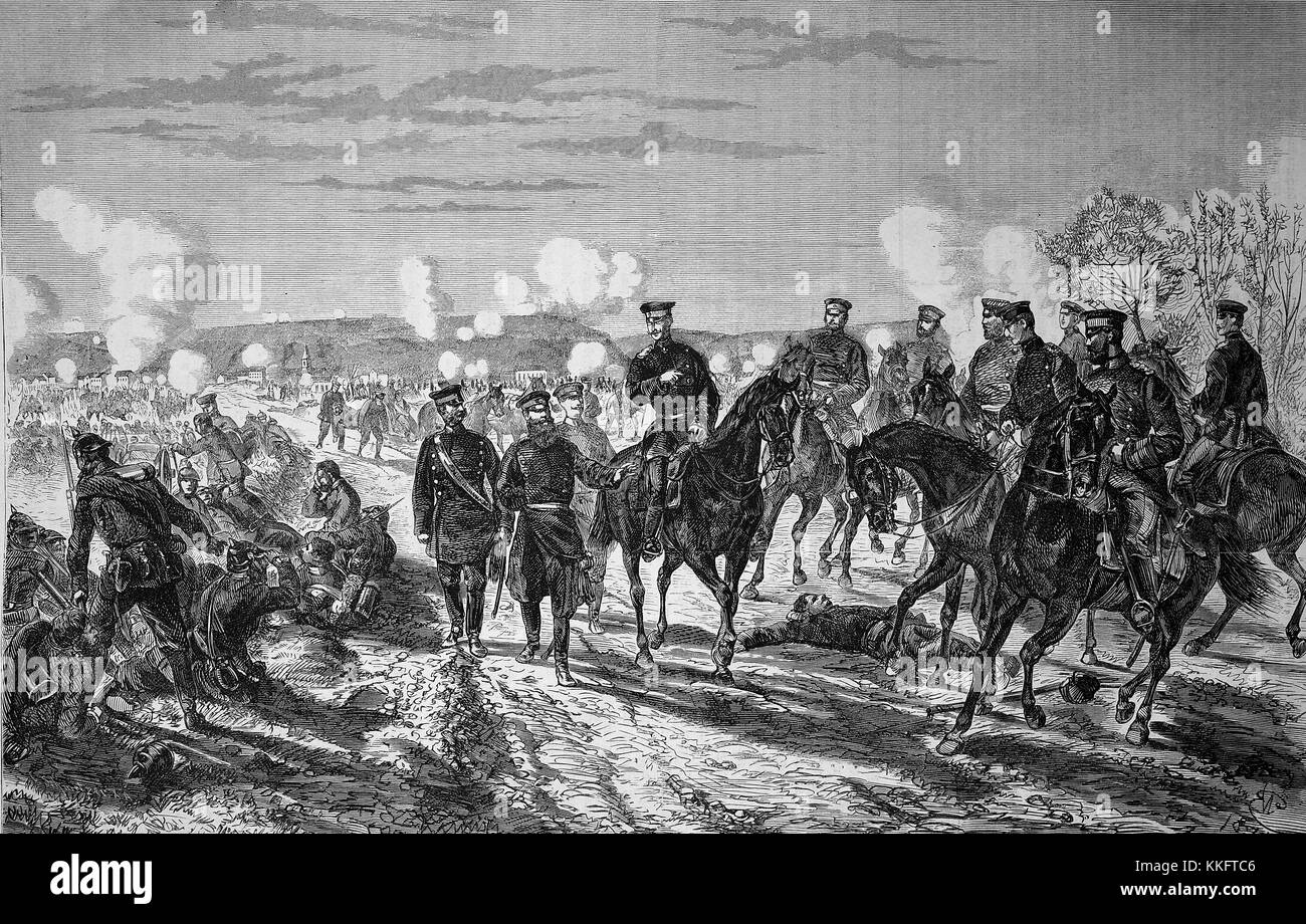 Battaglia a Nuits su gennaio 18th, Francia, guerra franco-tedesca 1870/71, guerra franco-prussiana o guerra franco-tedesca, la guerra di 1870, un conflitto tra il secondo impero francese di Napoleone III e gli stati tedeschi del Nord tedesco Confederazione guidata dal Regno di Prussia, digitale migliorata la riproduzione di un originale xilografia Foto Stock