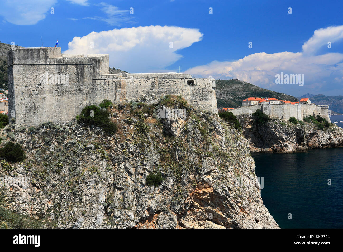 Fort Lovrijenac, Dubrovnik, costa dalmata, Mare Adriatico, Croazia, Balcani, Europa. Dubrovnik è un sito Patrimonio Mondiale dell'UNESCO. Foto Stock