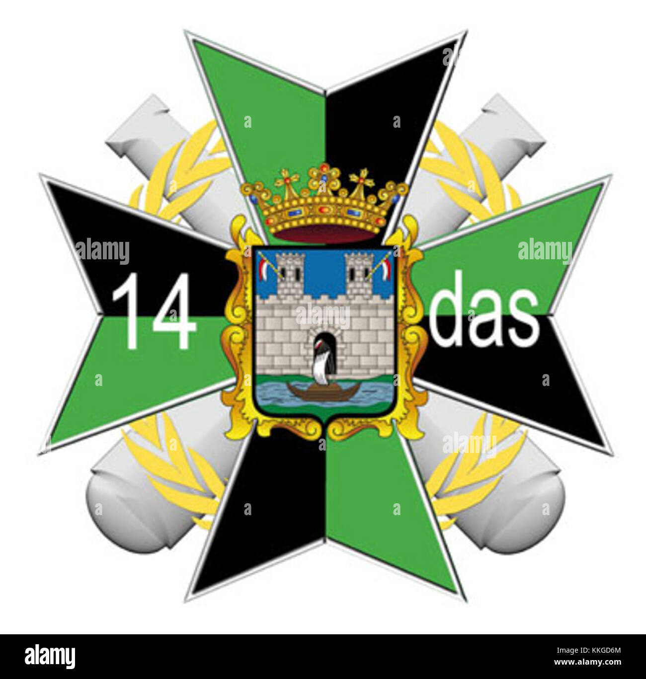 Il 14th Self-Propelled Artillery Division commemorative Badge è un'insegna militare storica della Polonia, che onora il servizio e la storia della divisione durante il suo periodo operativo nel XX secolo. Foto Stock