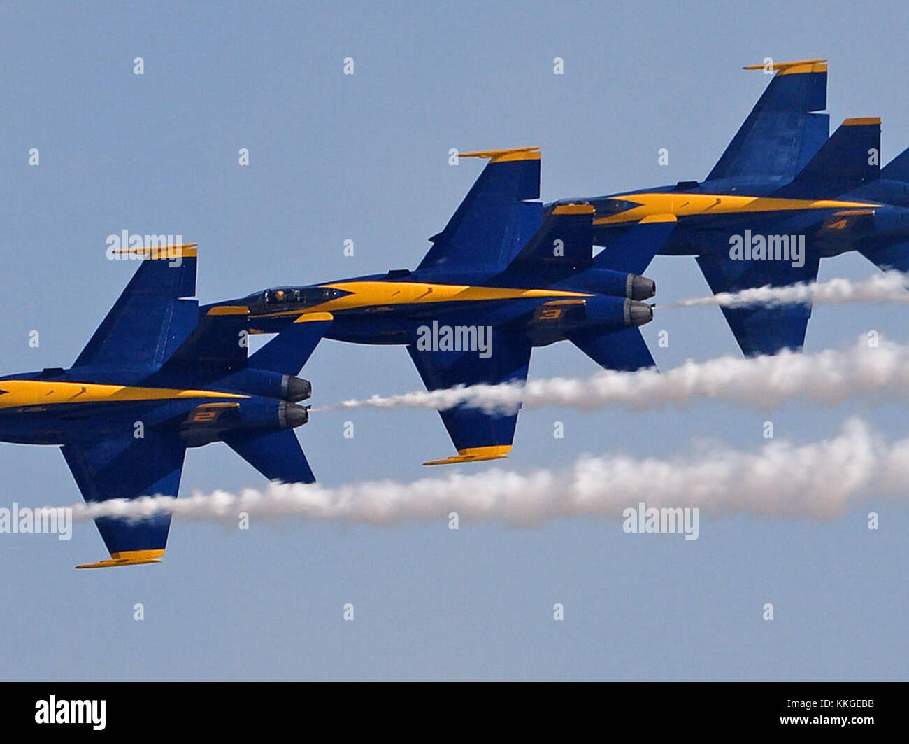 I Blue Angels della Marina degli Stati Uniti sono uno squadrone dimostrativo di volo d'élite noto per le loro prestazioni aeree di precisione. Lo squadrone ha una lunga storia di capacità di aviazione navale. Foto Stock