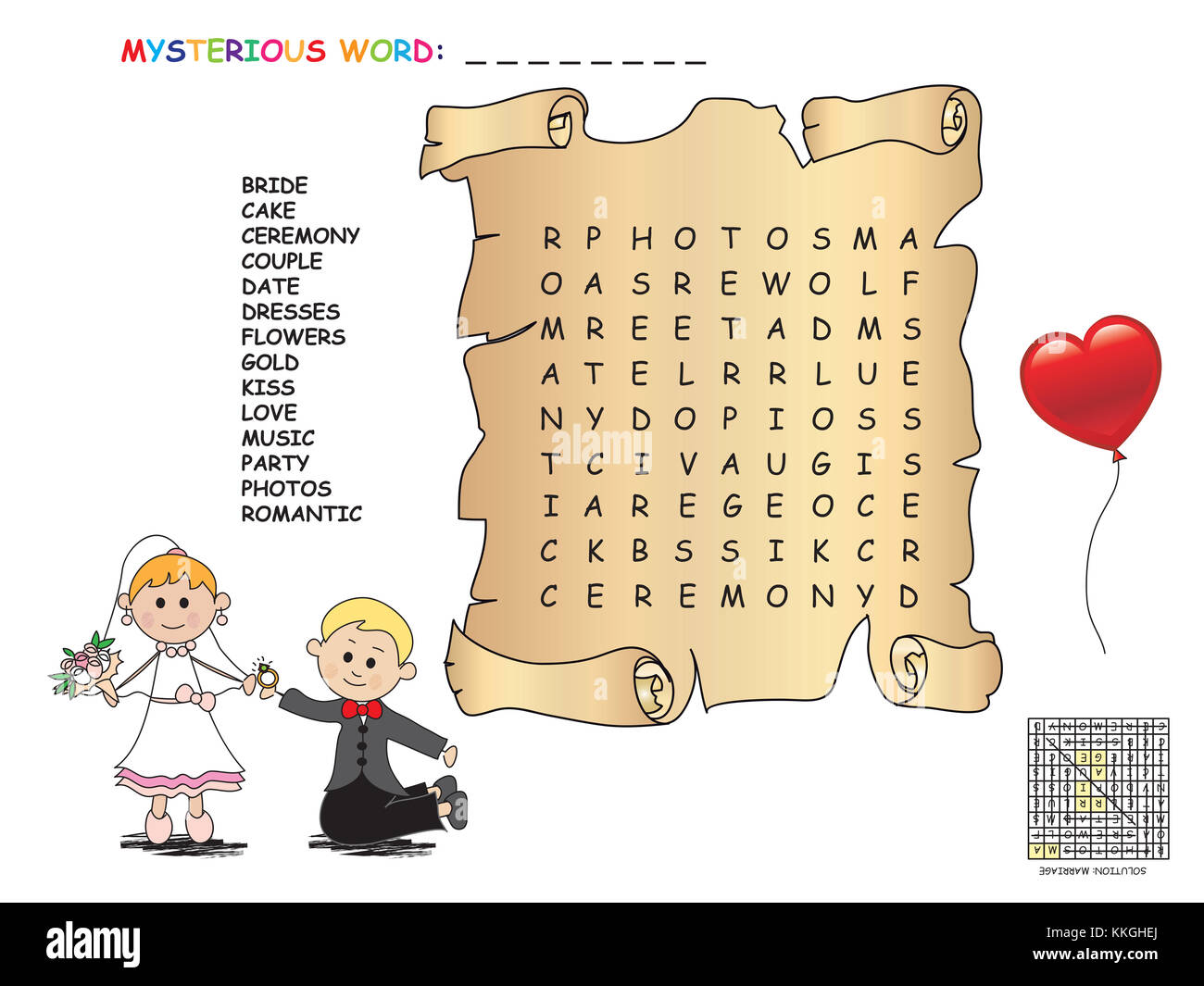 Gioco per bambini: Matrimonio con parole incrociate Foto Stock