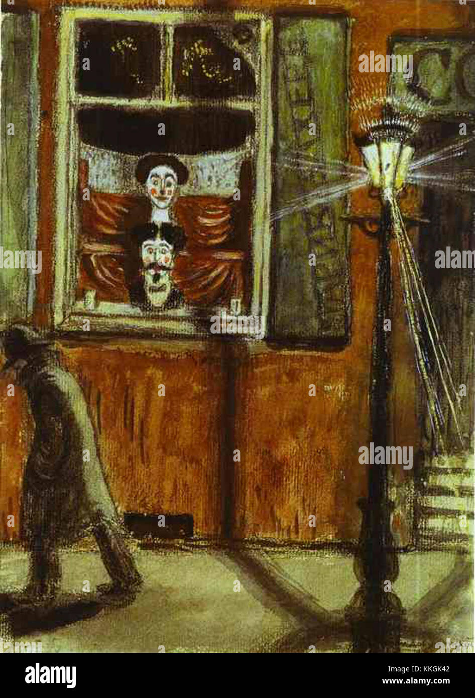 Questa immagine del 1906 mostra una vetrina del barbiere disegnata da Dobuzhinsky, che mostra il design dei primi anni del XX secolo ed elementi artistici negli spazi urbani. Foto Stock