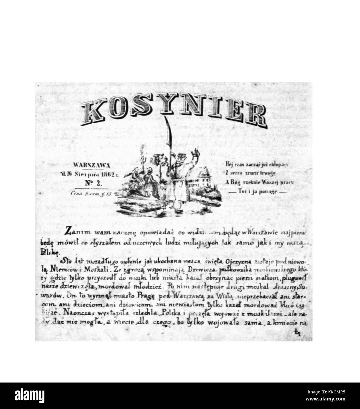 Immagine dell'opera d'arte "Kosynier 2", creata nel 1862, raffigurante una scena storica del XIX secolo, probabilmente legata alla storia polacca. Foto Stock