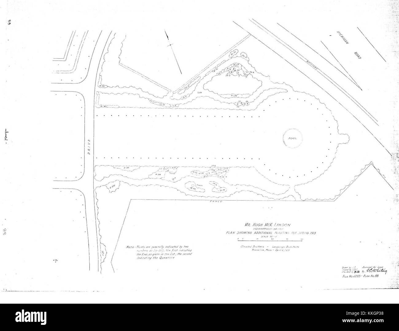 Oldfields Border Plantings, Olmsted job-6883, foglio 88, scansionato 11 2007 orig sz 29x24inch Foto Stock