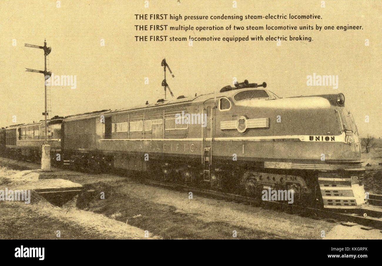 La locomotiva a vapore Union Pacific General Electric è un pezzo d'epoca della storia ferroviaria americana, notevole per la sua ingegneria e il suo design. Foto Stock
