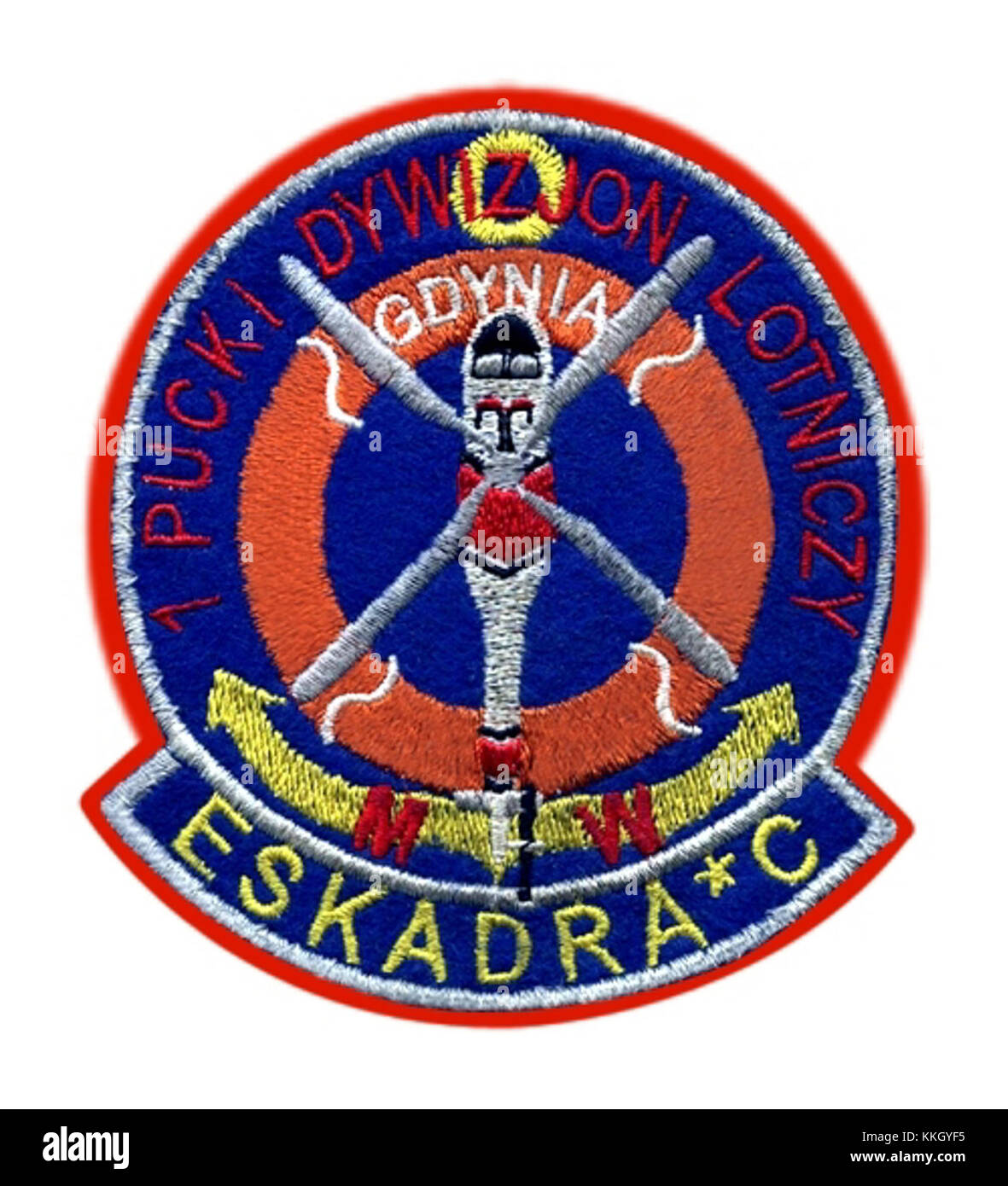 Questo titolo si riferisce all'emblema del 1st Air Squadron, un'unità dell'aeronautica militare polacca. L'emblema presenta le insegne dello squadrone, che simboleggiano il suo patrimonio e ruolo militare. Foto Stock