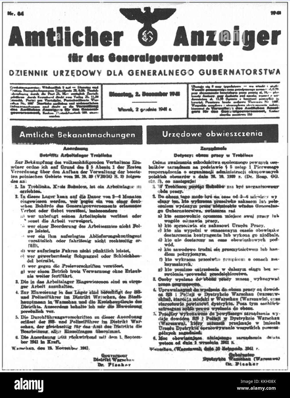Questa immagine del 2 dicembre 1941 mostra il campo di lavoro di Treblinka i, uno dei campi di concentramento nazisti durante la seconda guerra mondiale. Il sito è stato utilizzato per il lavoro forzato e altre operazioni in tempo di guerra. Foto Stock