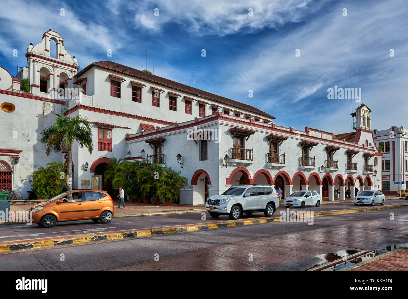 Edificio coloniale del Teatro Colon, Cartagena de Indias, Colombia, Sud America Foto Stock