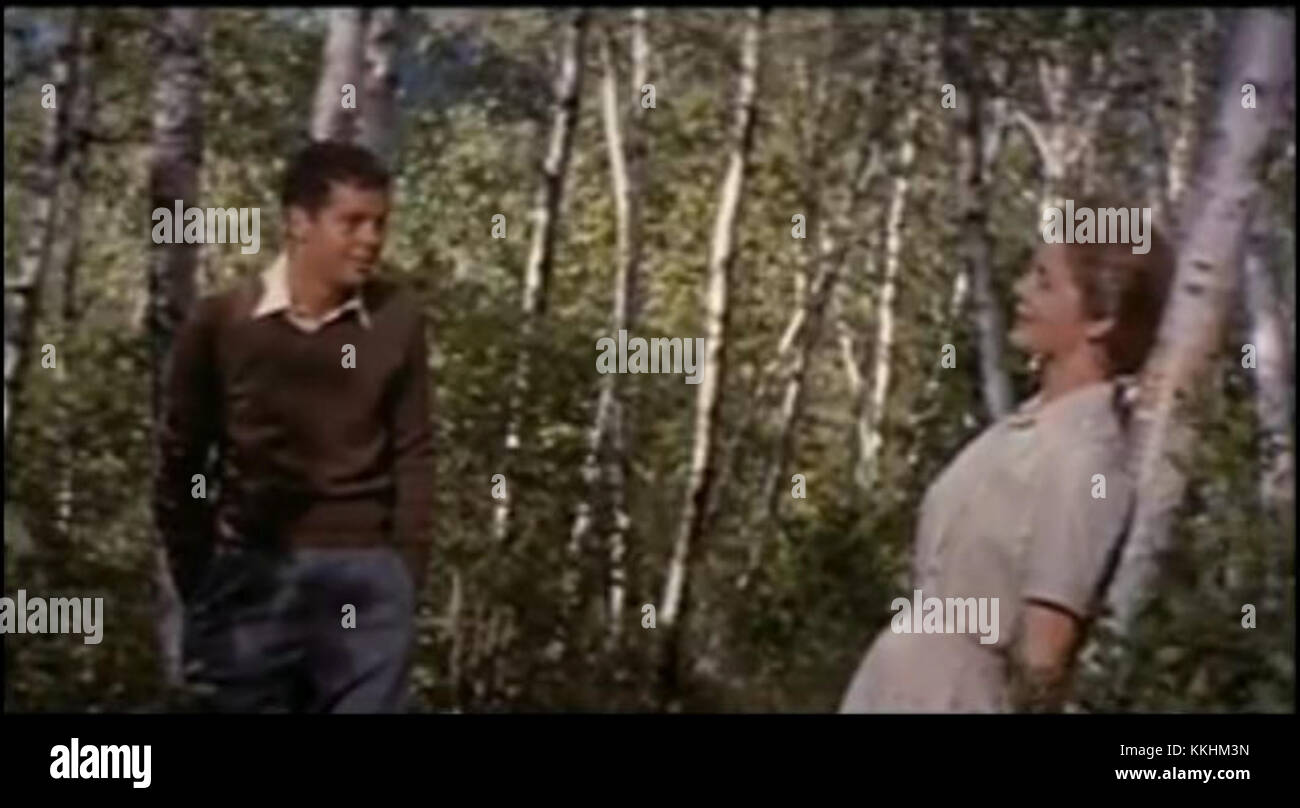 Peyton Place è un film statunitense del 1957 basato sul romanzo di Grace Metalious. Il film esplora temi di questioni sociali, vita di piccole città e dramma personale in una comunità immaginaria. Foto Stock