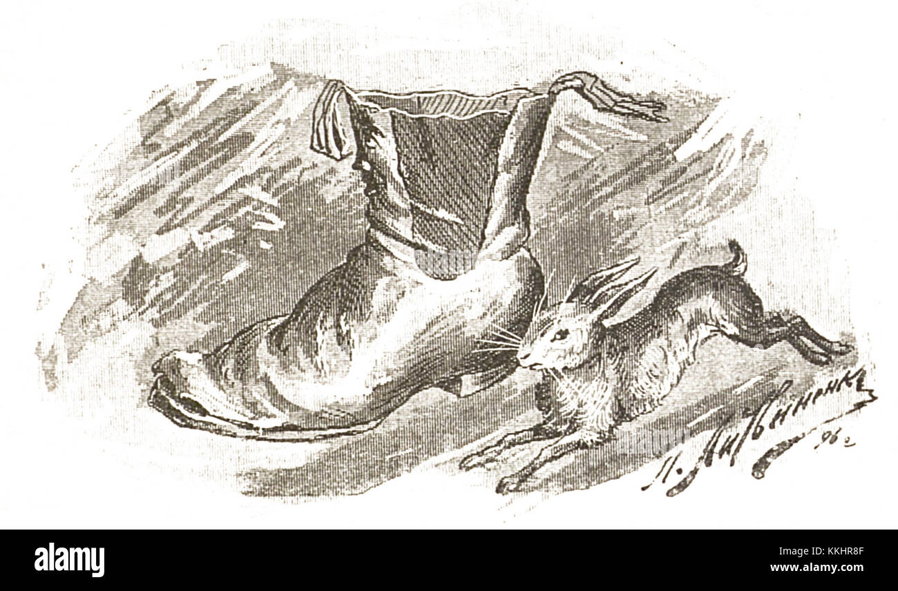 Un'illustrazione vintage dell'edizione 1900 di *Alyonushka's Fairytales*, una popolare storia popolare russa. L'immagine cattura in modo vivace i momenti chiave della storia, dando vita alle favole. Foto Stock