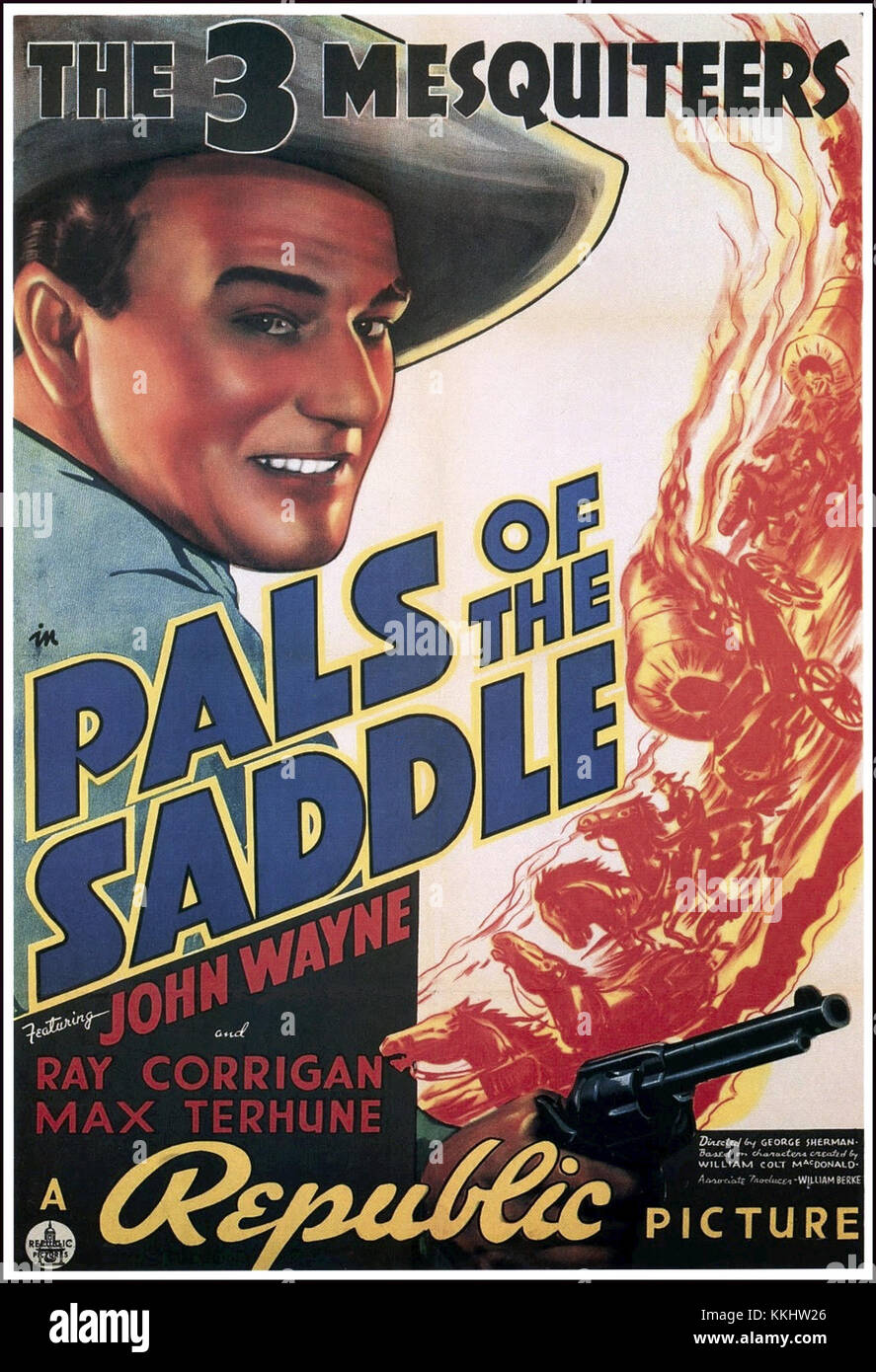 Il Pals of Saddle poster è un pezzo promozionale dell'inizio del XX secolo, che presenta un gruppo di individui e rappresenta una visione nostalgica della cultura dei cowboy e dell'America occidentale. Foto Stock