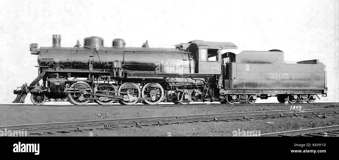 La locomotiva Burlington 2-8-2 Baldwin è un tipo di locomotiva a vapore costruita dalla Baldwin Locomotive Works. Fu utilizzato principalmente dalla Burlington Northern Railroad e divenne una parte chiave del sistema ferroviario americano. Foto Stock