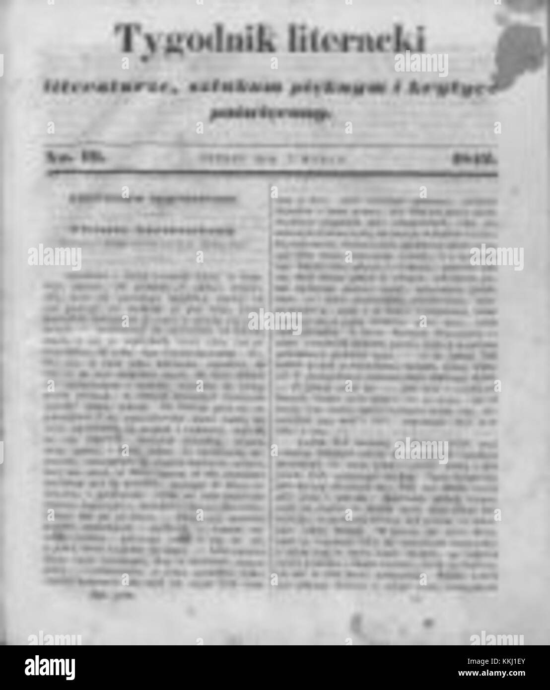 *Tygodnik Lieracki* era una pubblicazione polacca con sede a PoznaÅ„, che contribuiva alla letteratura, alla cultura e alla storia polacca con il suo lavoro giornalistico e i contributi letterari. Foto Stock