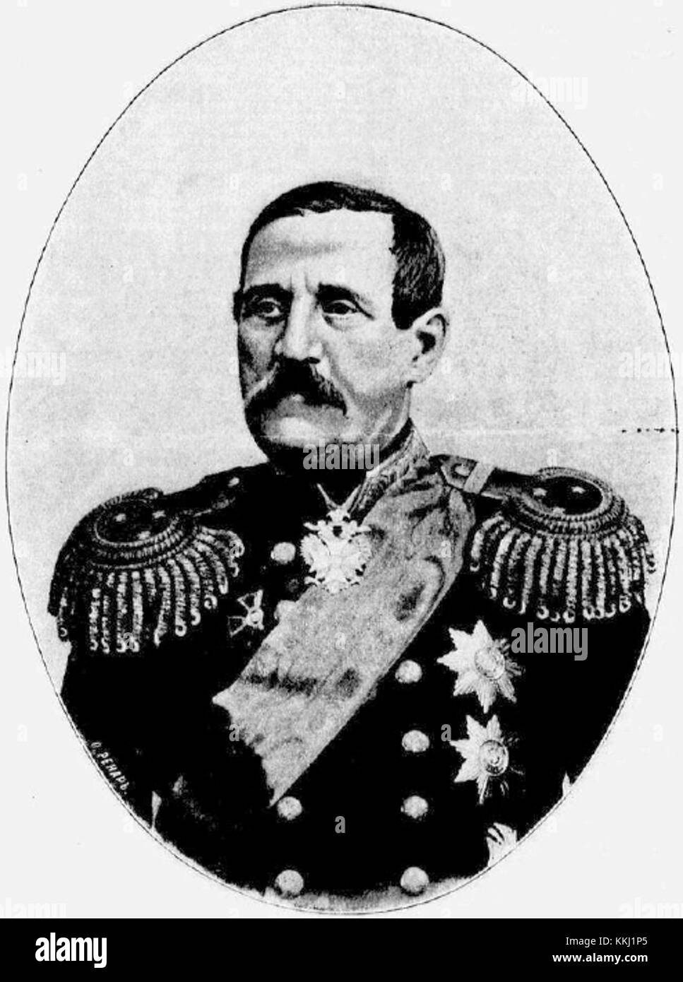 Il generale Lavr Kornilov (1870–1918) è stato un ufficiale dell'esercito imperiale russo noto per il suo ruolo durante la prima guerra mondiale e la guerra civile russa. Servì come comandante supremo dell'esercito russo e guidò il movimento bianco contro i bolscevichi. Kornilov è ricordato anche per l'affare Kornilov, un tentativo di colpo di Stato contro il governo provvisorio nel 1917. Foto Stock