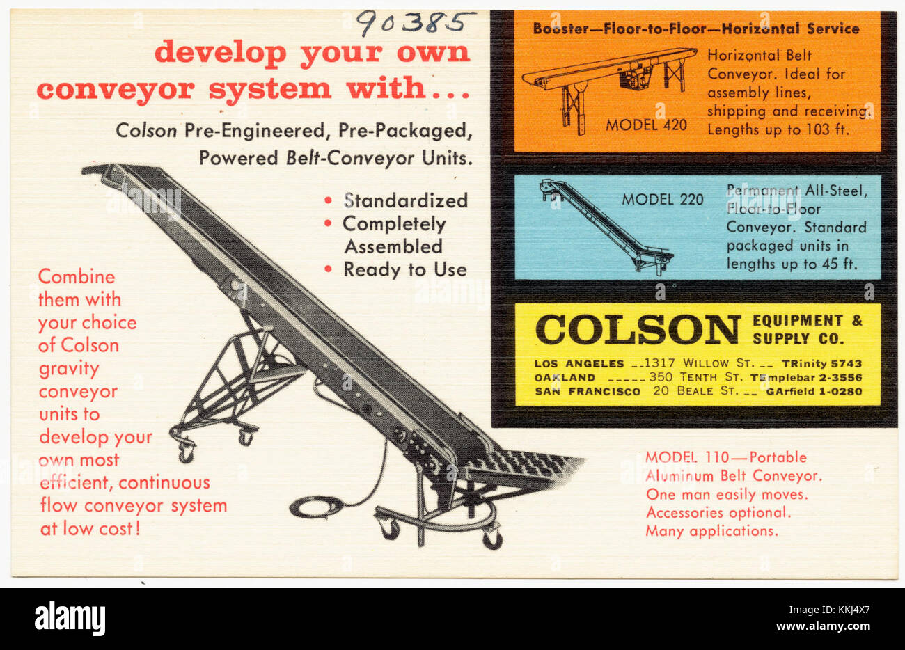 Unità di trasporto a nastro motorizzate, preconfezionate, Colson Equipment e Supply Co (90385) Foto Stock