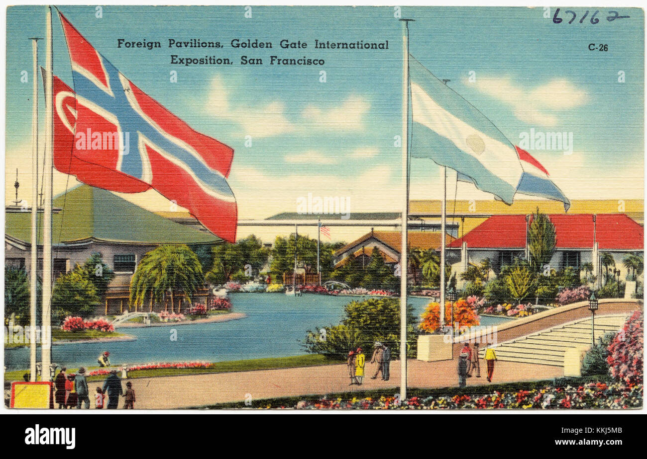 Fotografia dei padiglioni stranieri alla Golden Gate International Exposition, tenutasi a San Francisco nel 1939-1940, che espone esposizioni culturali internazionali e progetti architettonici. Foto Stock