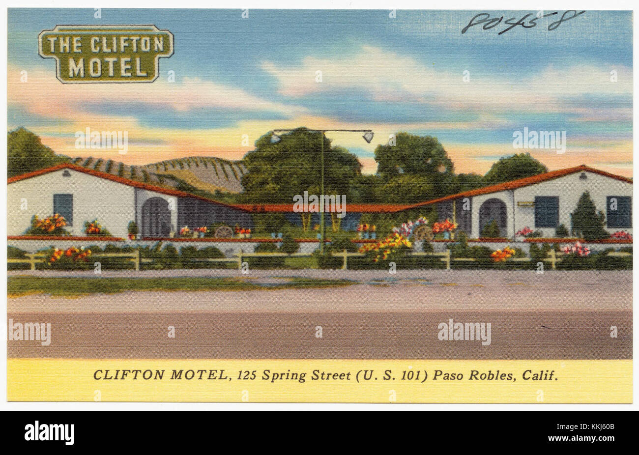 Il Clifton Motel, situato al 125 di Spring Street a Paso Robles, California, è un edificio situato lungo la U.S. Route 101. Il motel offre sistemazioni per i viaggiatori che esplorano la regione della costa centrale. Foto Stock