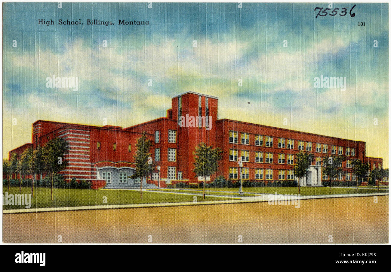 Una scuola superiore di Billings, Montana, situata all'interno del codice postale 75536, rappresenta un'istituzione educativa locale al servizio degli studenti della regione. Billings è la città più grande del Montana e dispone di diverse scuole superiori pubbliche e private che offrono una vasta gamma di attività accademiche ed extracurricolari. Foto Stock