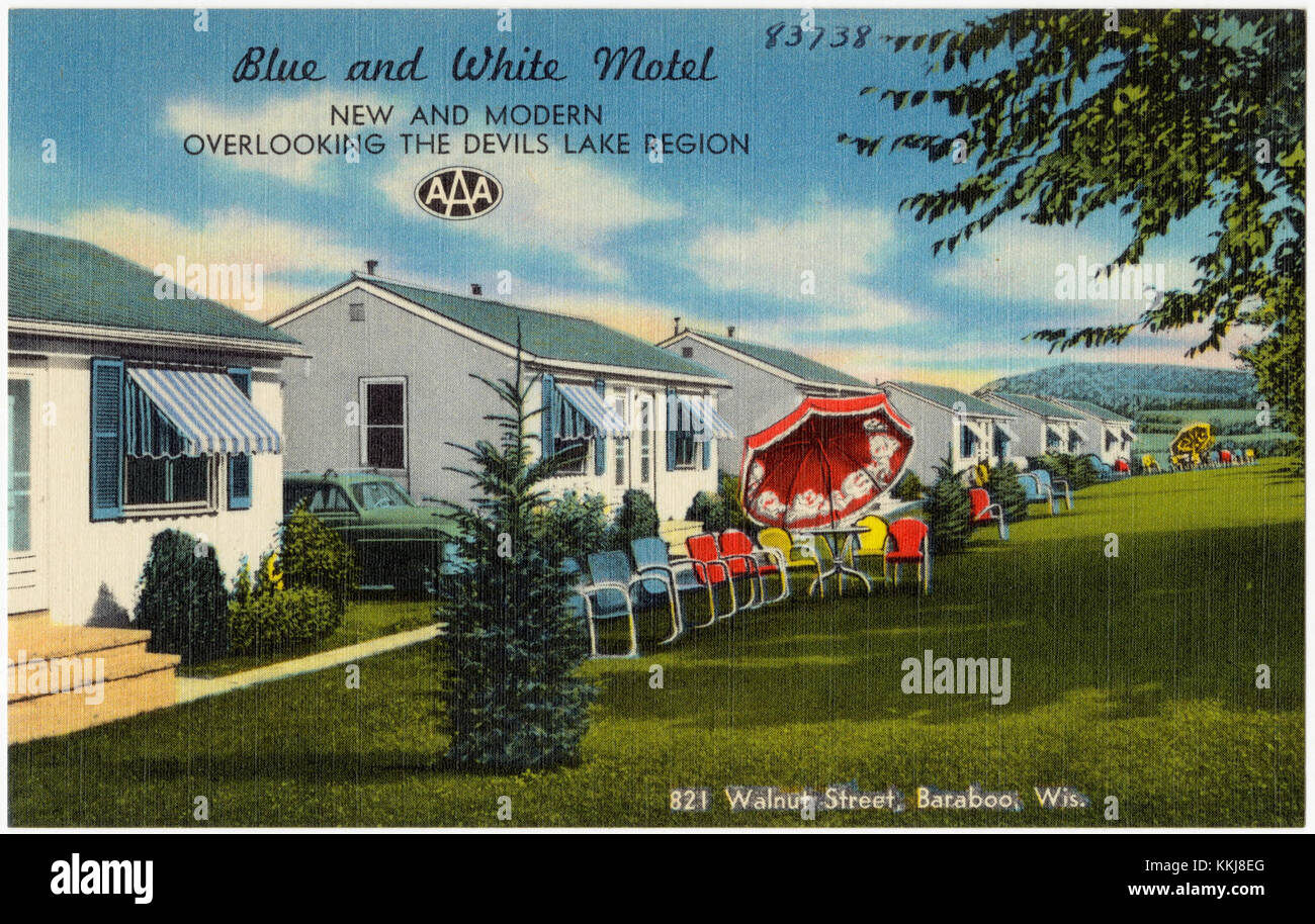 Blue and White Motel, nuovo e moderno con vista sulla regione del lago Devils, 821 Walnut Street, Baraboo, Wis (83738) Foto Stock