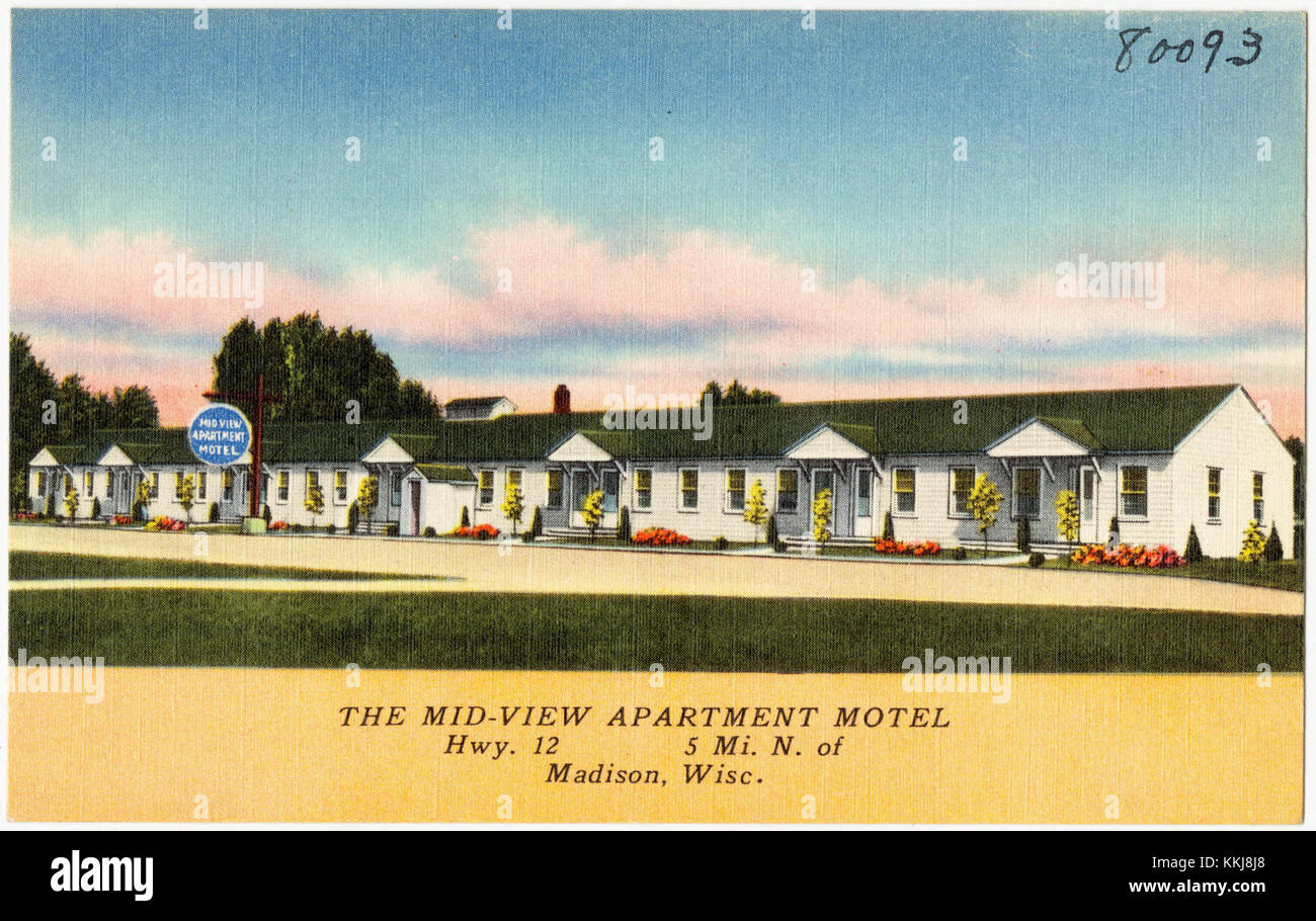 The Mid-View Apartment Motel, Hwy. 12, 8 km circa N. di Madison, Wisc (80093) Foto Stock