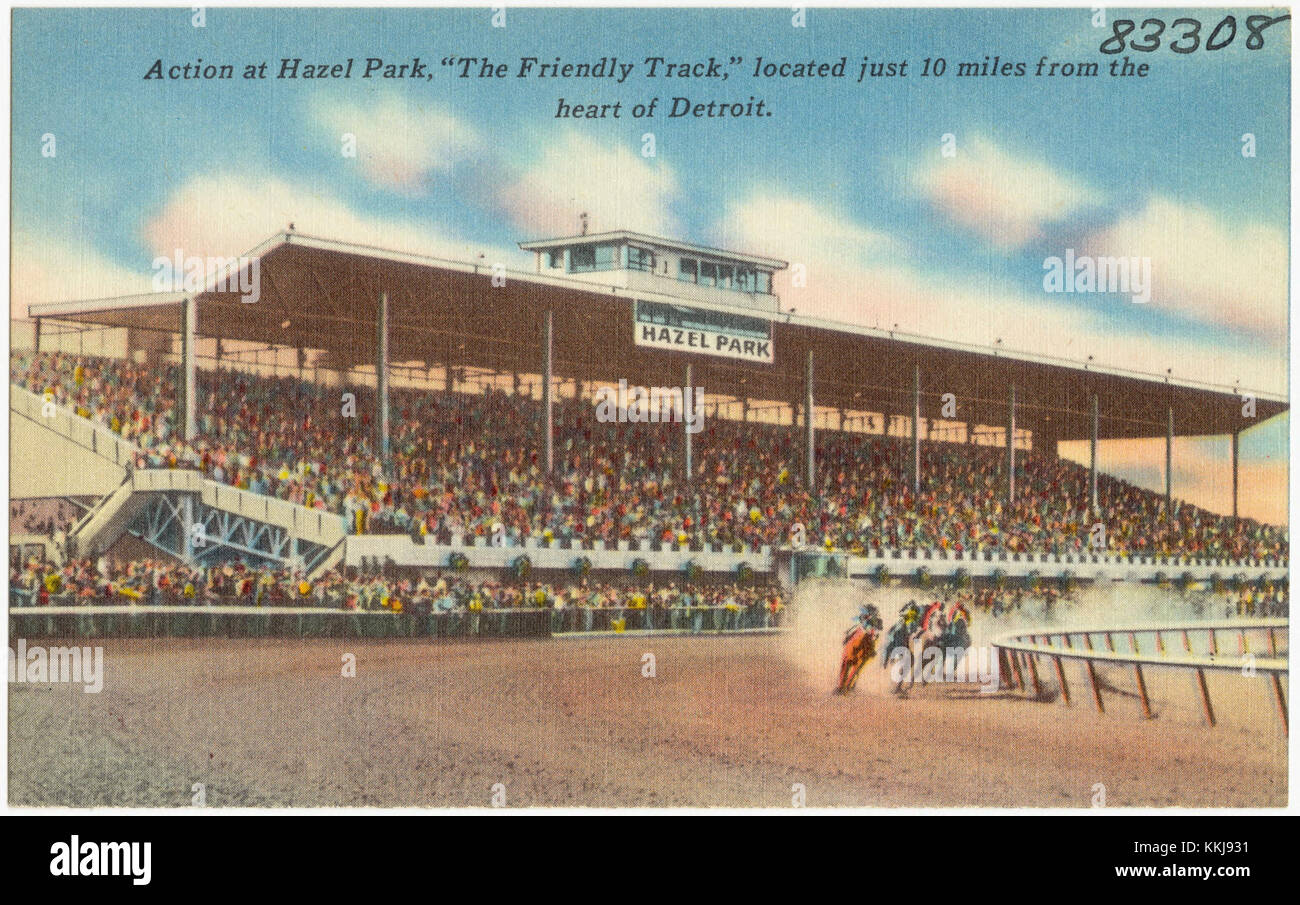 Hazel Park è un circuito automobilistico situato vicino a Detroit, noto per i suoi eventi frenetici e l'atmosfera amichevole della comunità. E' un luogo popolare per le corse di cavalli e il divertimento. Foto Stock