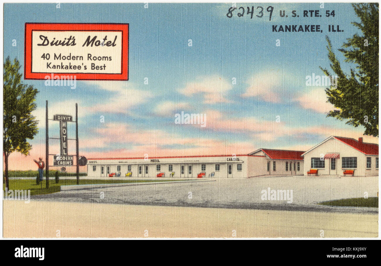 DIVIT's Motel, 40 camere moderne, il migliore di Kankakee, U. S. Rte. 54, Kankanee, Ill (82439) Foto Stock