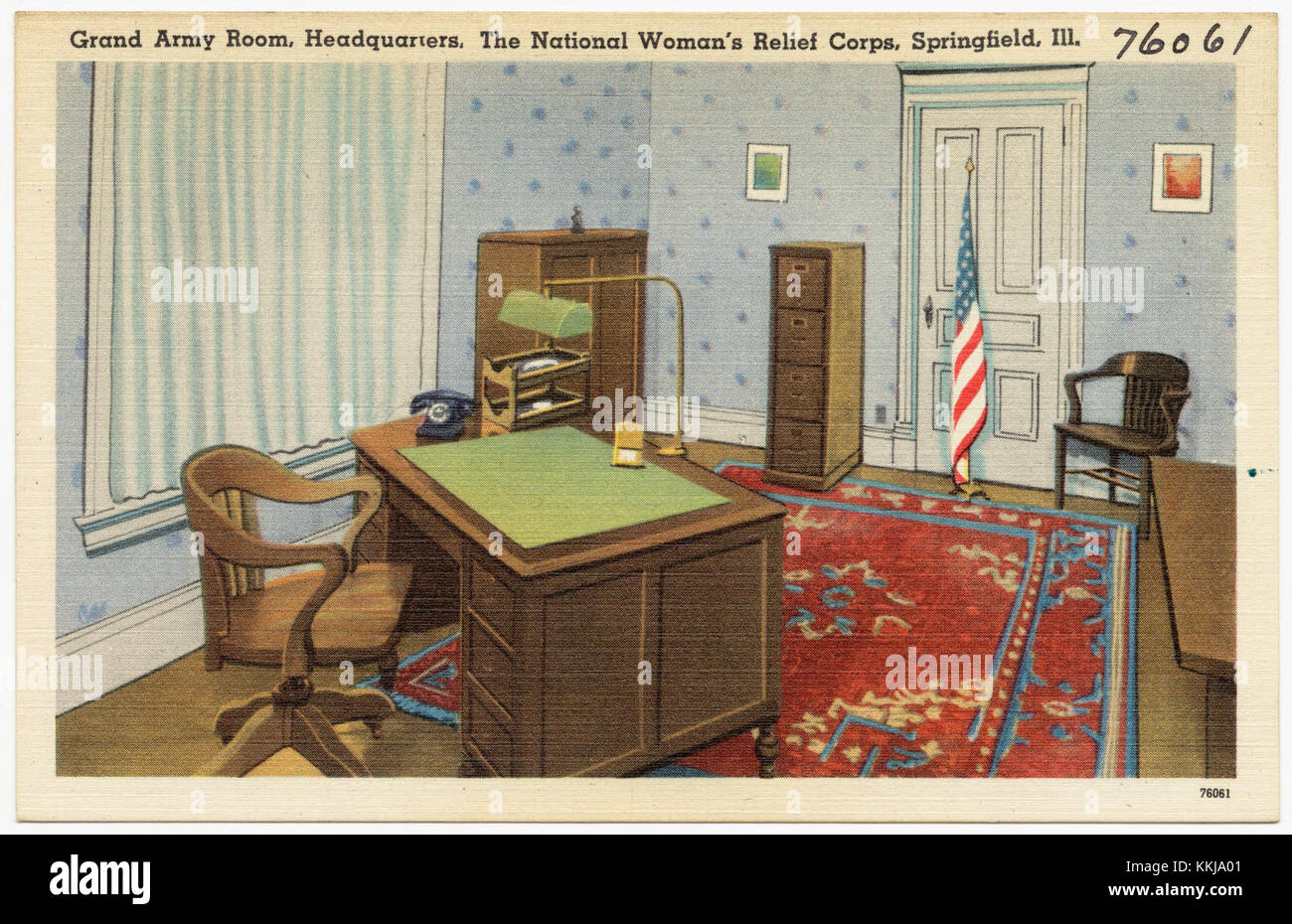 La Grand Army Room, situata nel quartier generale del National Woman's Relief Corps a Springfield, Illinois, serve come sito storico per commemorare i contributi delle donne nell'America post-guerra civile. Mette in evidenza il loro sostegno negli affari dei veterani. Foto Stock