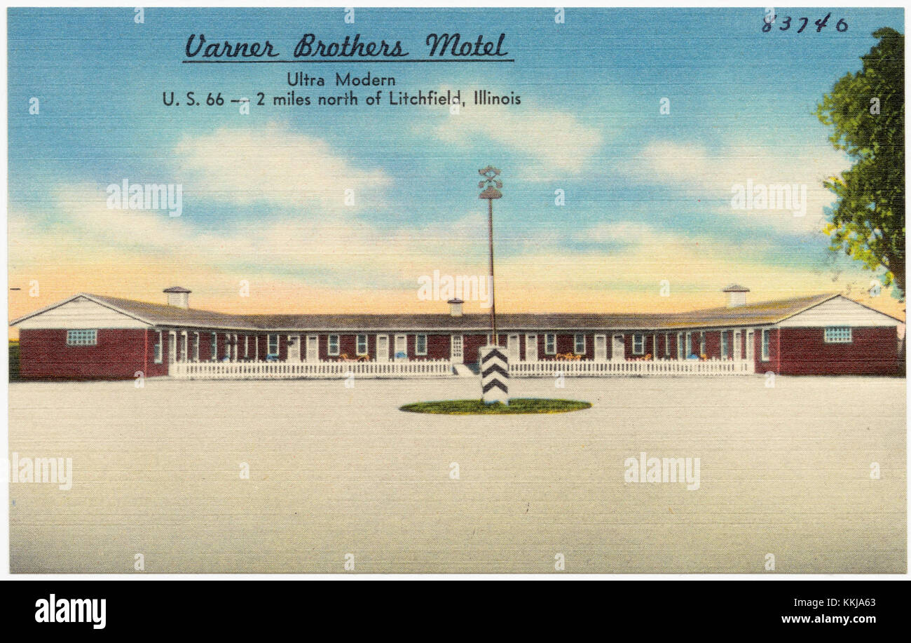 Varner Brothers Motel, ultra moderno, U.S. 66 -- 2 miglia a nord di Litchfield, Illinois (83740) Foto Stock